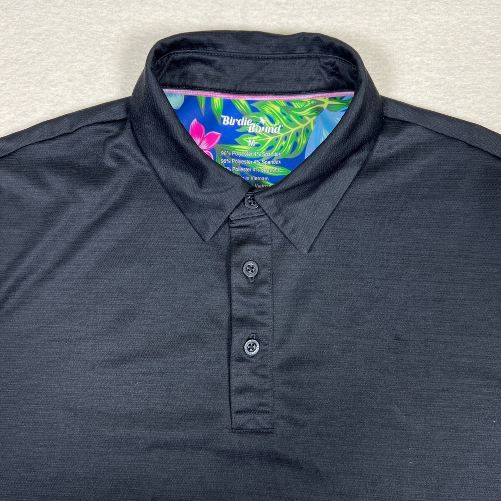 Birdie Bound Men's Black Golf Polo Shirt Short Sleeve Size M Stretch Performance